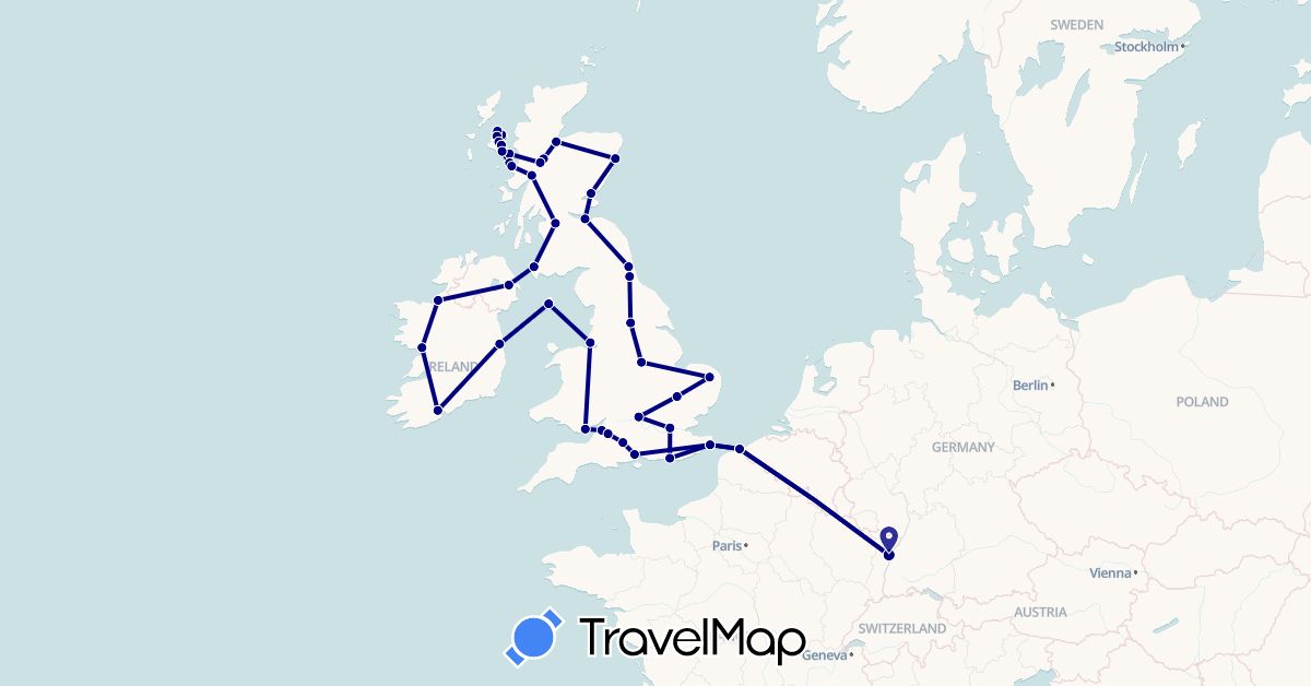 TravelMap itinerary: driving in France, United Kingdom, Ireland, Isle of Man (Europe)